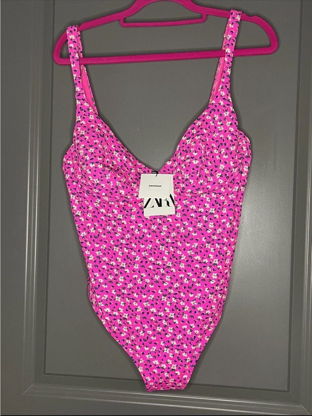 Zara Pink Floral One-Piece Swimsuit NWT  size XL pink
